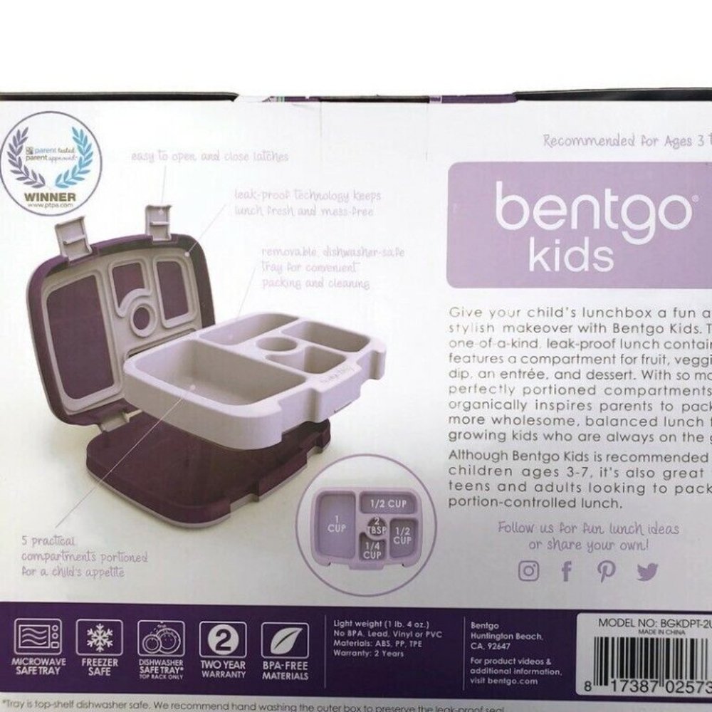 Bentgo Kids Lunch Box Bento-Styled Durable & Leak Proof Unicorn Purple Ages 3-7 - Picture 4 of 6